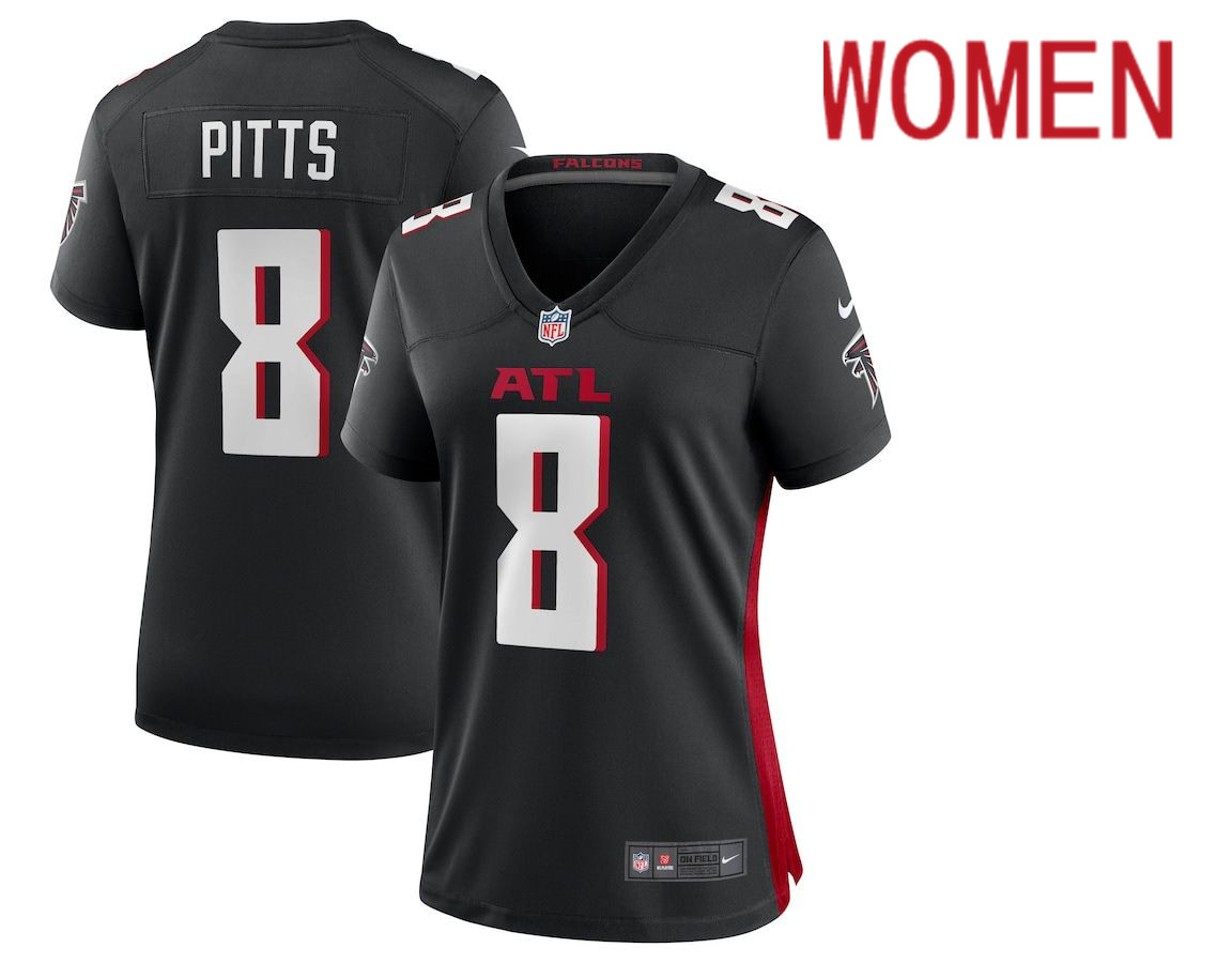 Women Atlanta Falcons #8 Kyle Pitts Nike Black 2021 NFL Draft First Round Pick Player Game Jersey